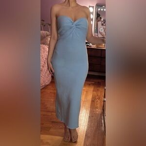 NWOT Light Blue Strapless Knit Midi Dress
